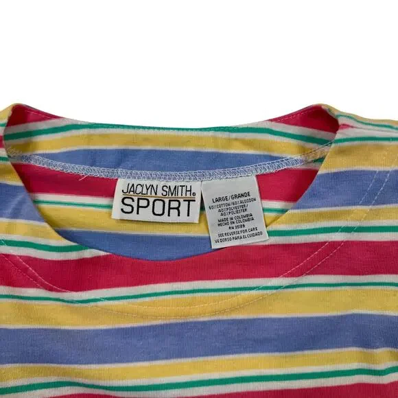 Jaclyn Smith Sport Multicolor Striped Tee Women’s Large 90s Skate Whimsy VTG - Picture 3 of 11